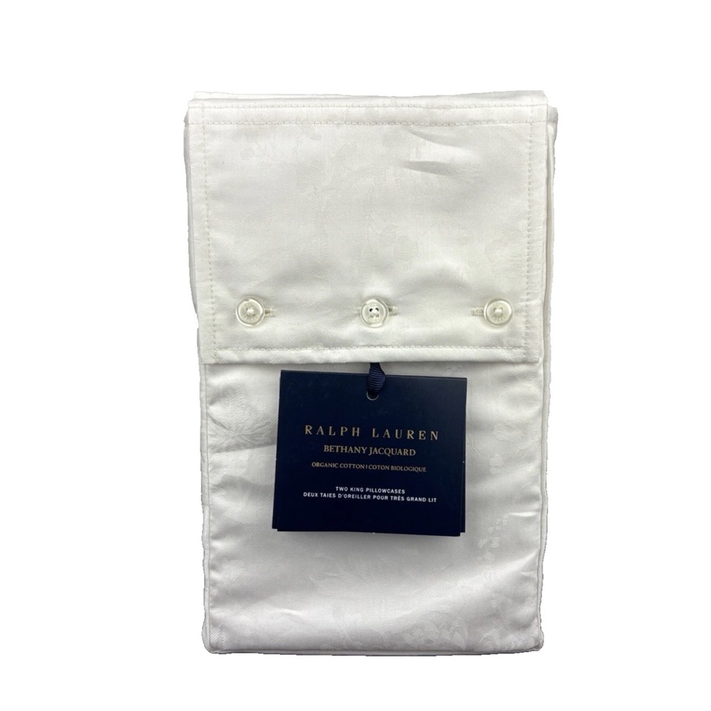 Ralph Lauren Bethany Jacquard KING Pillowcases BEIGE Floral Organic Cotton 2PC - Picture 4 of 10